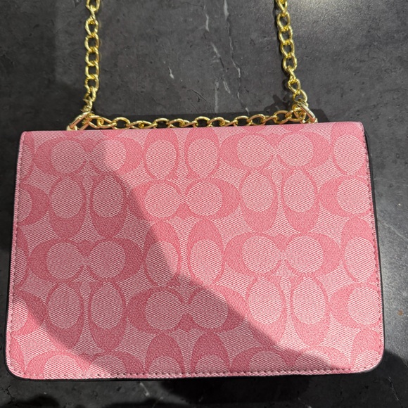 Coach Klare Crossbody Bag Pink Signature Canvas Gold Chain - Picture 7 of 7